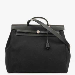 Hermes Herbag Canvas Vache Hunter Black 2 In 1 Bag