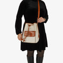 Celine Vintage Macadam Triomphe Beige And Brown Drawstring Bucket Bag