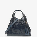 Gucci Navy Patent Leather Soho Top Handle Tote Bag