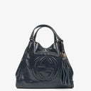 Gucci Navy Patent Leather Soho Top Handle Tote Bag