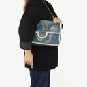 Chanel Denim Blue Denim Shearling Hieroglyph Single Flap Bag