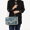Chanel Denim Blue Denim Shearling Hieroglyph Single Flap Bag
