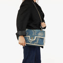 Chanel Denim Blue Denim Shearling Hieroglyph Single Flap Bag