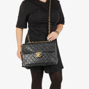 Chanel Jumbo CC Classic Single Flap Maxi Logo Bag Black Quilted Lambskin 24K Gold-Plated Hardware