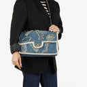 Chanel Denim Blue Denim Shearling Hieroglyph Single Flap Bag