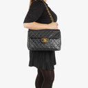 Chanel Jumbo CC Classic Single Flap Maxi Logo Bag Black Quilted Lambskin 24K Gold-Plated Hardware