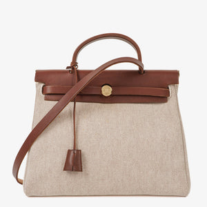 Hermes Herbag Brown PM Vache Hunter Toile 2 Way Bag