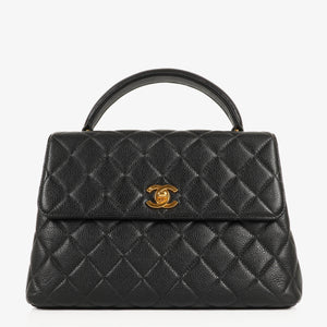 Chanel Kelly Top Handle Caviar Black Quilted Leather Bag