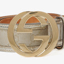 Gucci Metallic Silver GG Canvas and Patent Leather Interlocking G Buckle Belt 80 CM