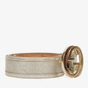 Gucci Metallic Silver GG Canvas and Patent Leather Interlocking G Buckle Belt 80 CM
