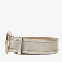 Gucci Metallic Silver GG Canvas and Patent Leather Interlocking G Buckle Belt 80 CM