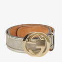 Gucci Metallic Silver GG Canvas and Patent Leather Interlocking G Buckle Belt 80 CM