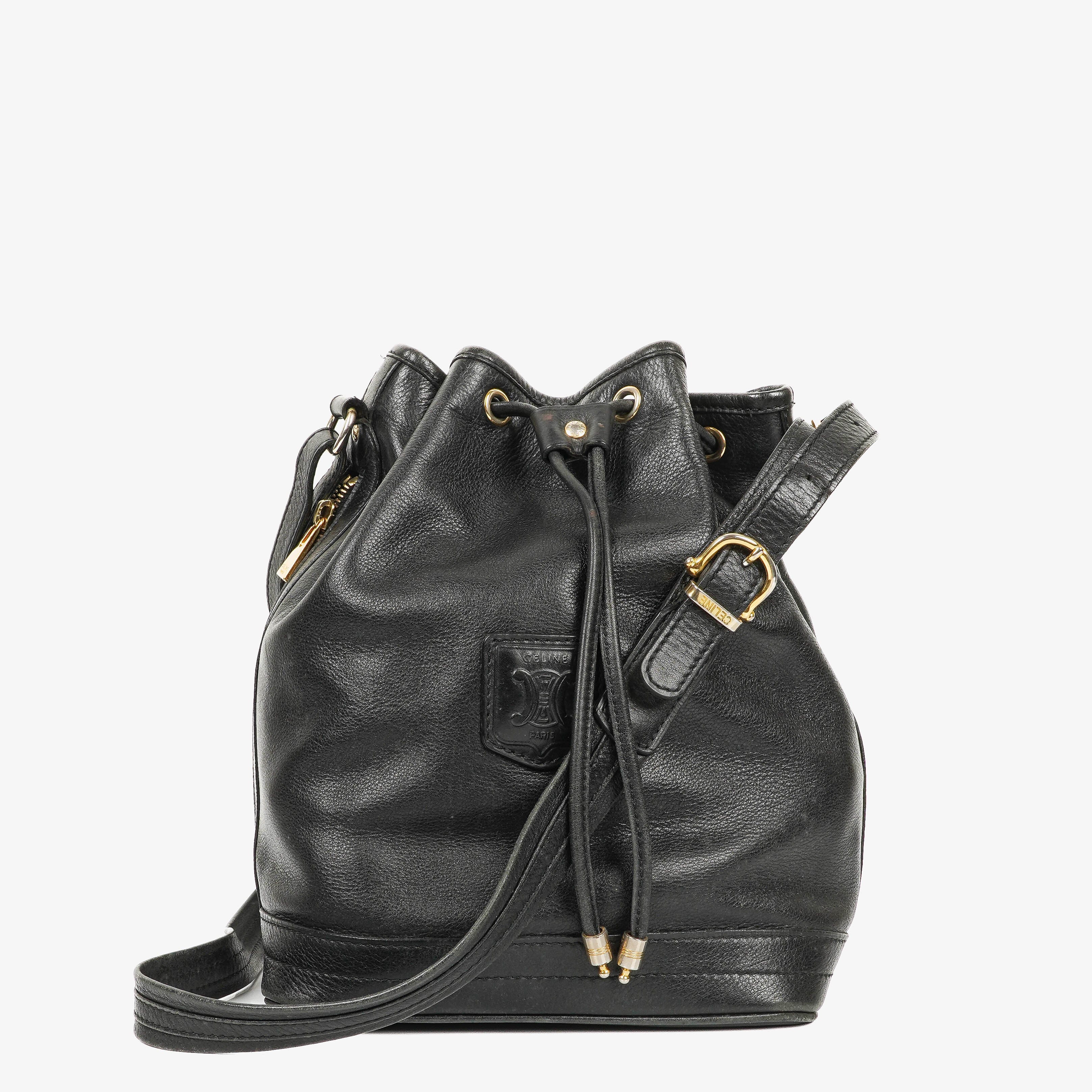 Celine Black Leather Drawstring Bucket Bag