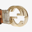 Gucci Metallic Silver GG Canvas and Patent Leather Interlocking G Buckle Belt 80 CM