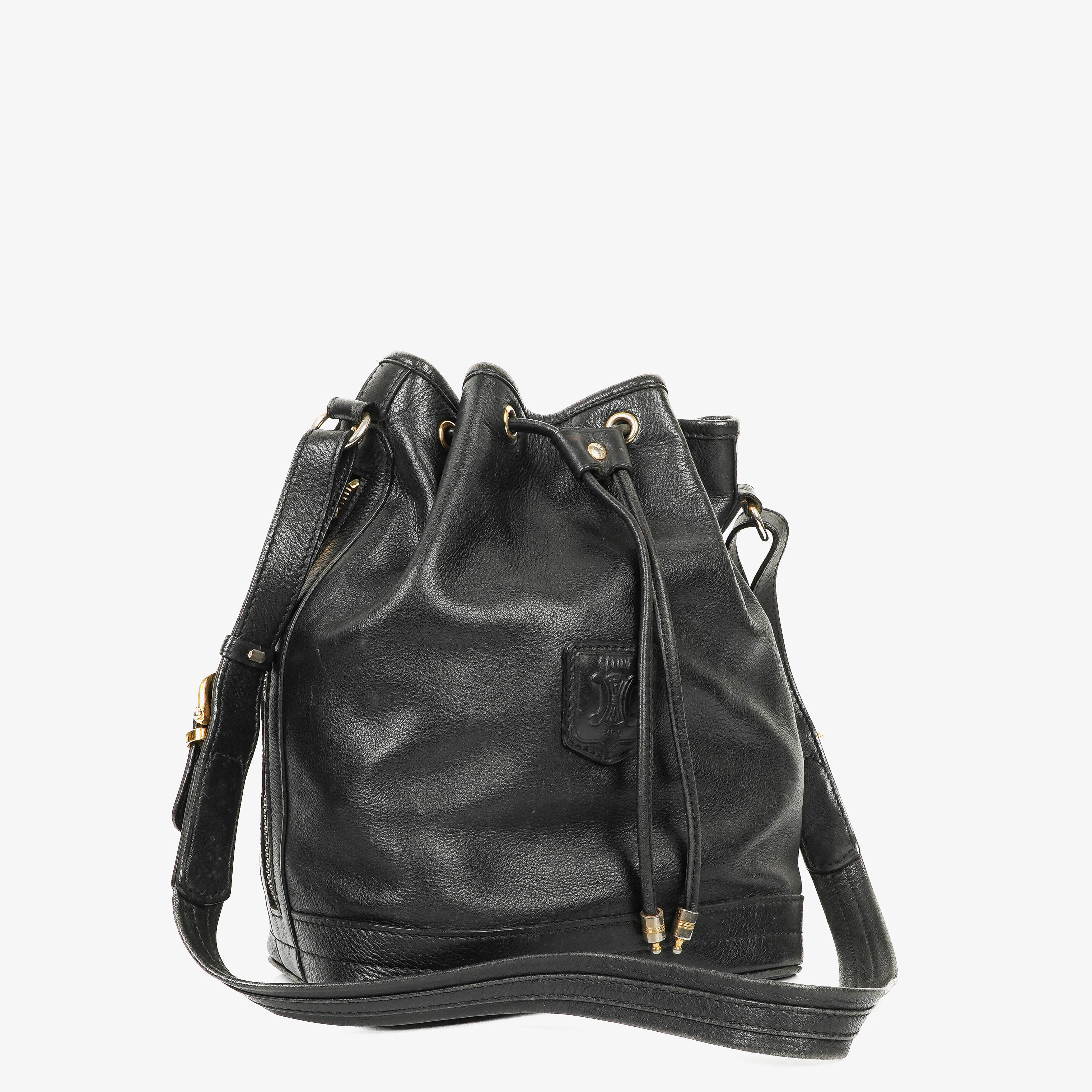 Celine Black Leather Drawstring Bucket Bag