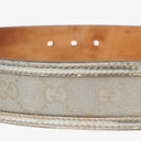 Gucci Metallic Silver GG Canvas and Patent Leather Interlocking G Buckle Belt 80 CM
