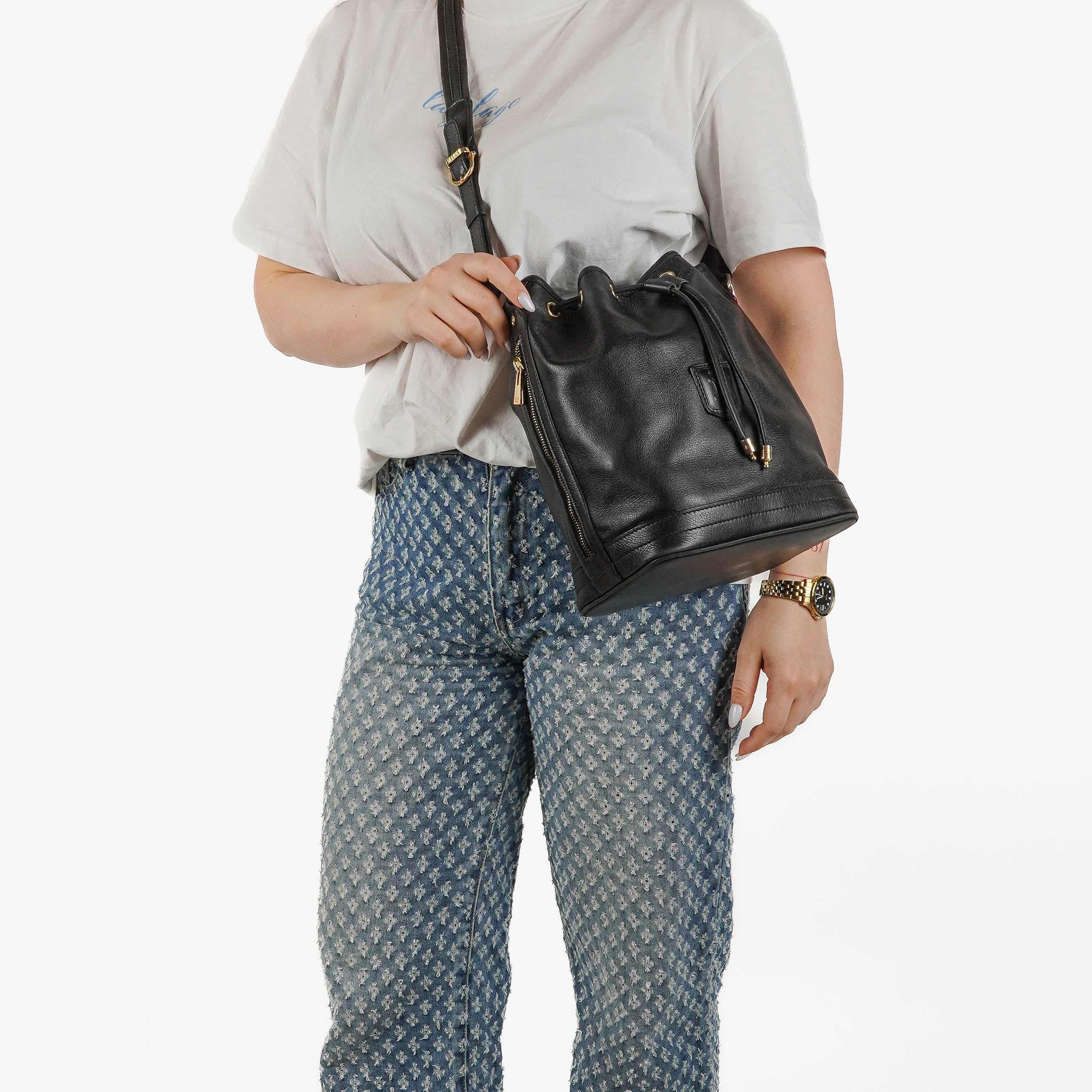 Celine Black Leather Drawstring Bucket Bag