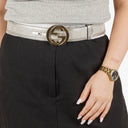 Gucci Metallic Silver GG Canvas and Patent Leather Interlocking G Buckle Belt 80 CM