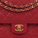 Chanel Vintage Classic Double Flap Bag in Quilted Red Lambskin with 24K Gold-Plated Hardware
