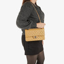 Chanel Medium Classic Vintage Double Flap Bag Beige Quilted Caviar Leather With Silver-Tone Hardware