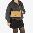 Chanel Medium Classic Vintage Double Flap Bag Beige Quilted Caviar Leather With Silver-Tone Hardware