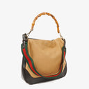 Gucci Bamboo Top Handle Beige Canvas Brown Lerahter Hobo Bag