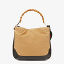 Gucci Bamboo Top Handle Beige Canvas Brown Lerahter Hobo Bag