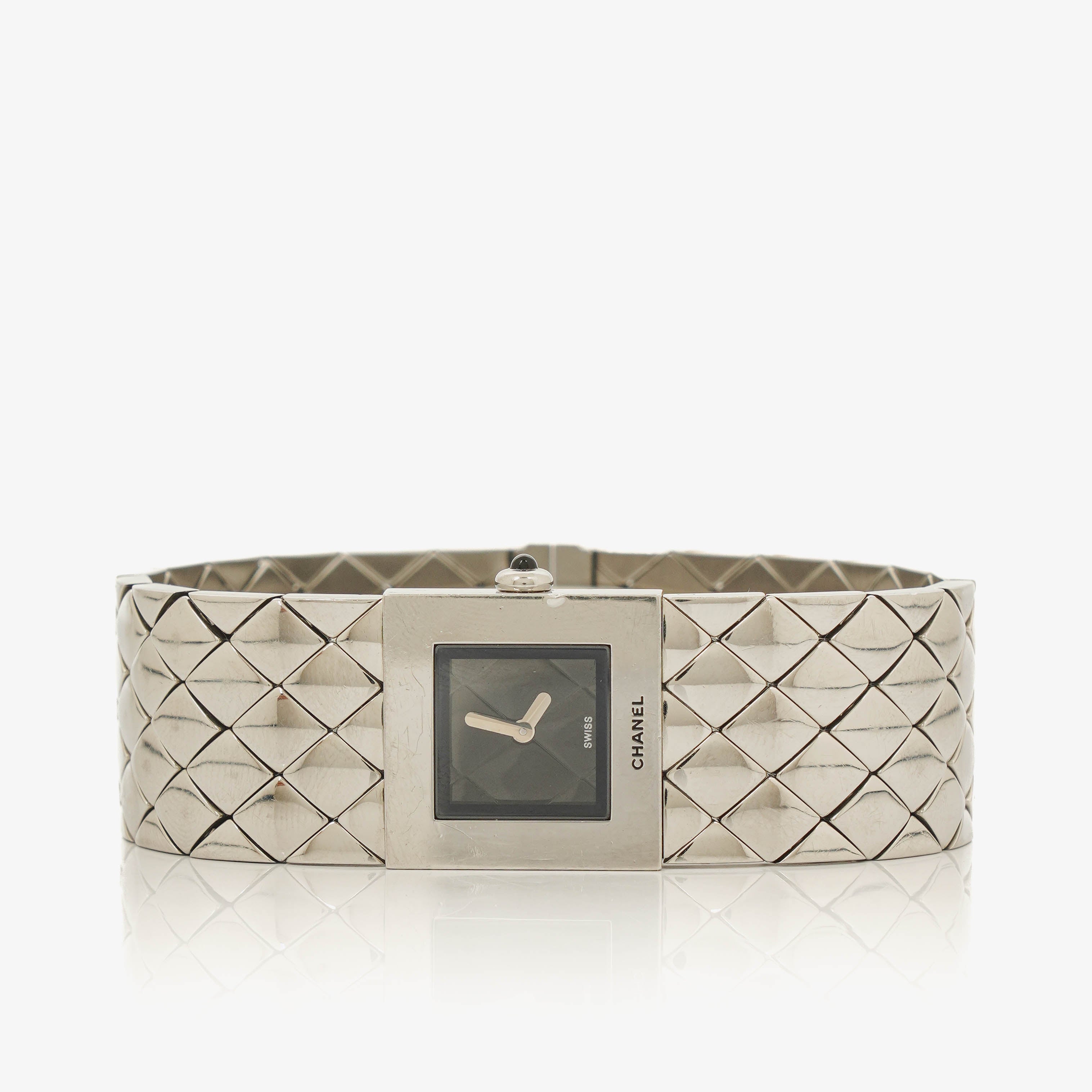 Chanel Stainless Steel 19mm Quilted Matelasse Acier Quartz Watch Black