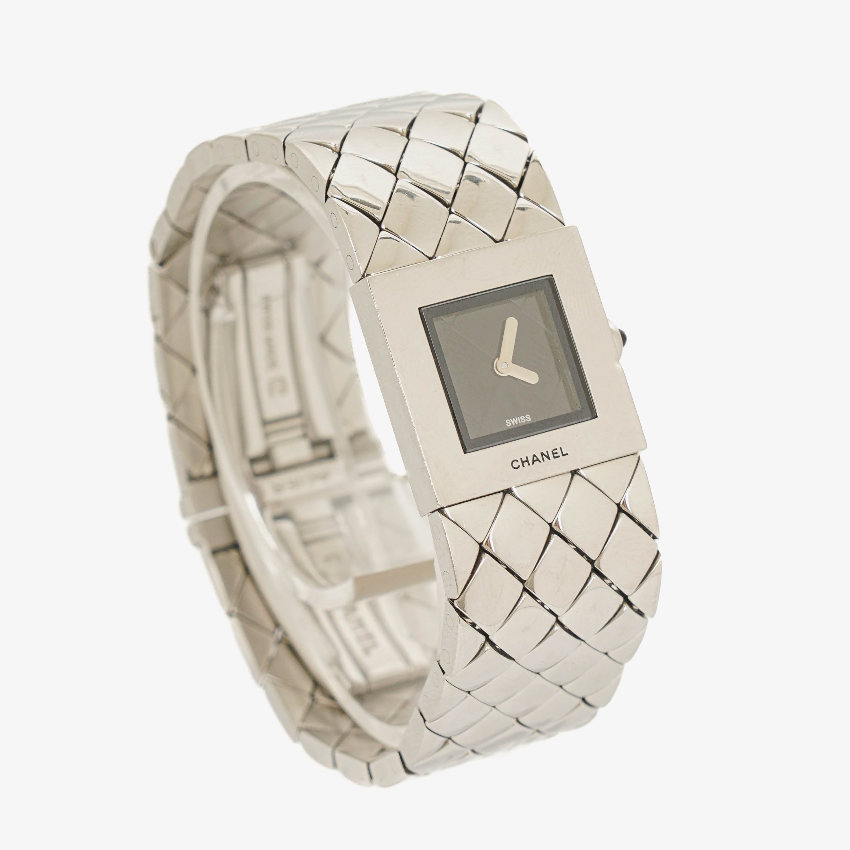 Chanel Stainless Steel 19mm Quilted Matelasse Acier Quartz Watch Black