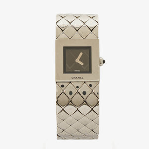 Chanel Stainless Steel 19mm Quilted Matelasse Acier Quartz Watch Black