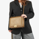 Chanel Large Boy Gold Metalic Quilted Flap Bag With Aged Gold Hardware