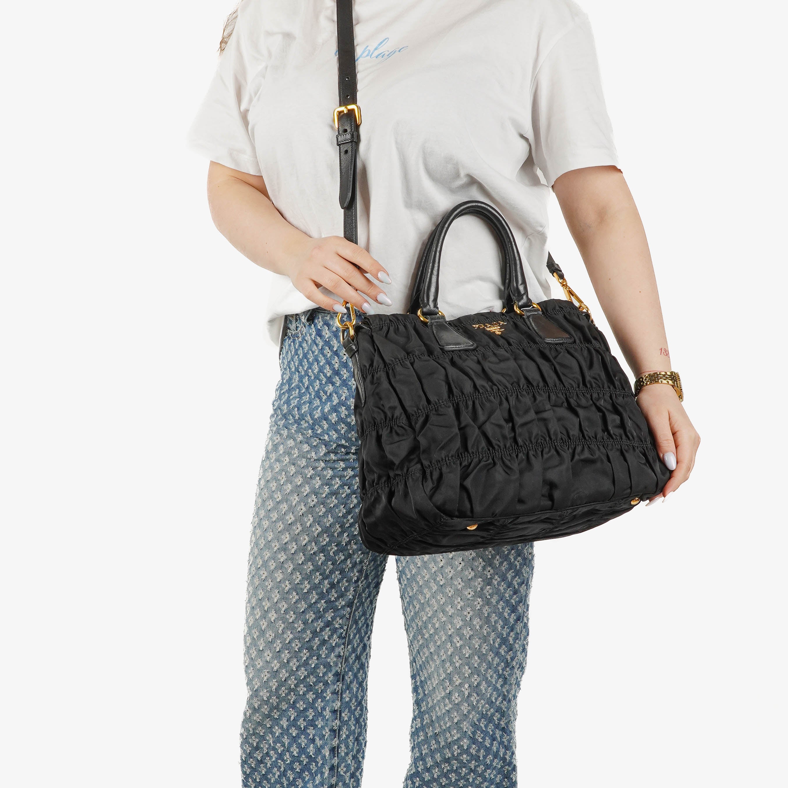 Prada Schwarze Tessuto Gaufre Nylon Tasche