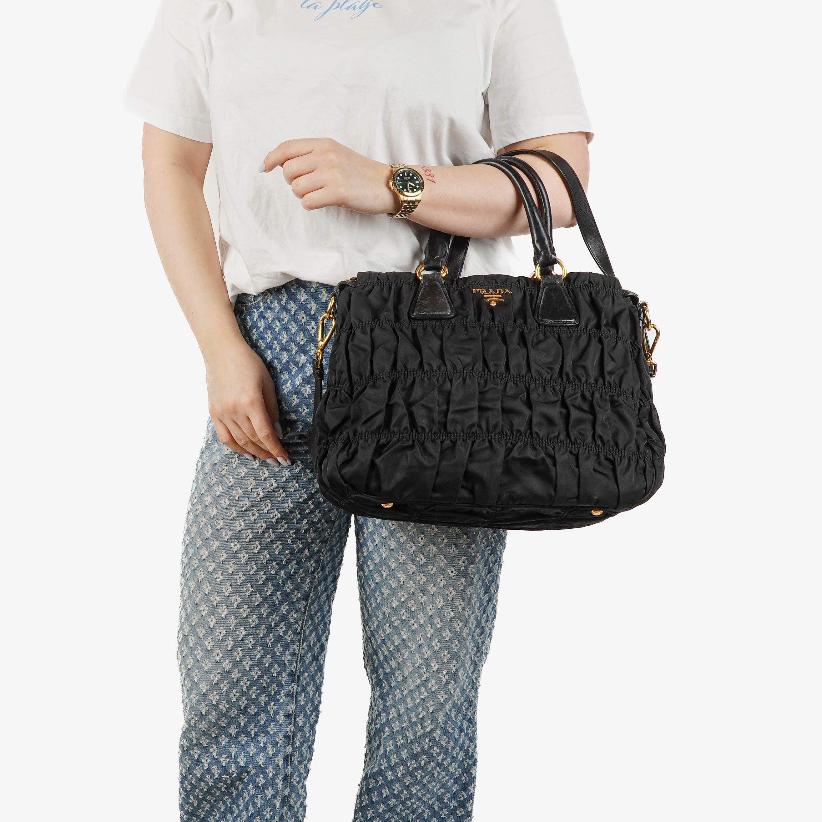 Prada Schwarze Tessuto Gaufre Nylon Tasche