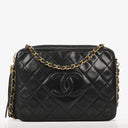 Chanel Vintage CC Black Quilted Lambskin Camera Tassel Bag