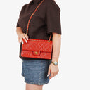 Chanel Vintage Classic Double Flap Bag in Quilted Red Lambskin with 24K Gold-Plated Hardware
