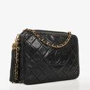 Chanel Vintage CC Black Quilted Lambskin Camera Tassel Bag