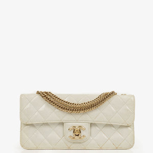 Chanel White Evening Star Quilted Glitter Patent East West Flap Bag