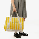 Balenciaga Yellow/White Navy Cabas Calfskin Logo Print Handbag