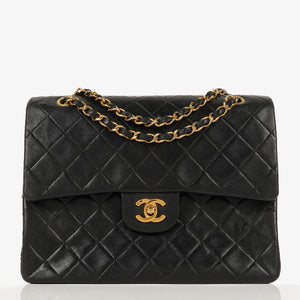 Chanel Medium Classic Vintage Double Flap Bag Black Quilted Lambskin 24K Gold-Plated Hardware