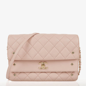 Chanel Light Pink Quilted Lambskin Flap Bag Champaigne Gold - Tone Hardware