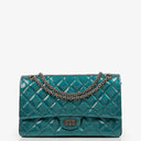 Chanel 2.55 Reissue 227 Double Flap Bag Turquoise Quilted Patent Leather And Silver Finishes