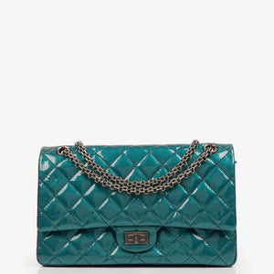 Chanel 2.55 Reissue 227 Double Flap Bag Turquoise Quilted Patent Leather And Silver Finishes