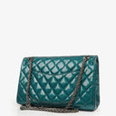 Chanel 2.55 Reissue 227 Double Flap Bag Turquoise Quilted Patent Leather And Silver Finishes