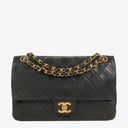 Chanel Medium Classic Vintage Double Flap Bag Black Quilted Lambskin 24K Gold-Plated Hardware