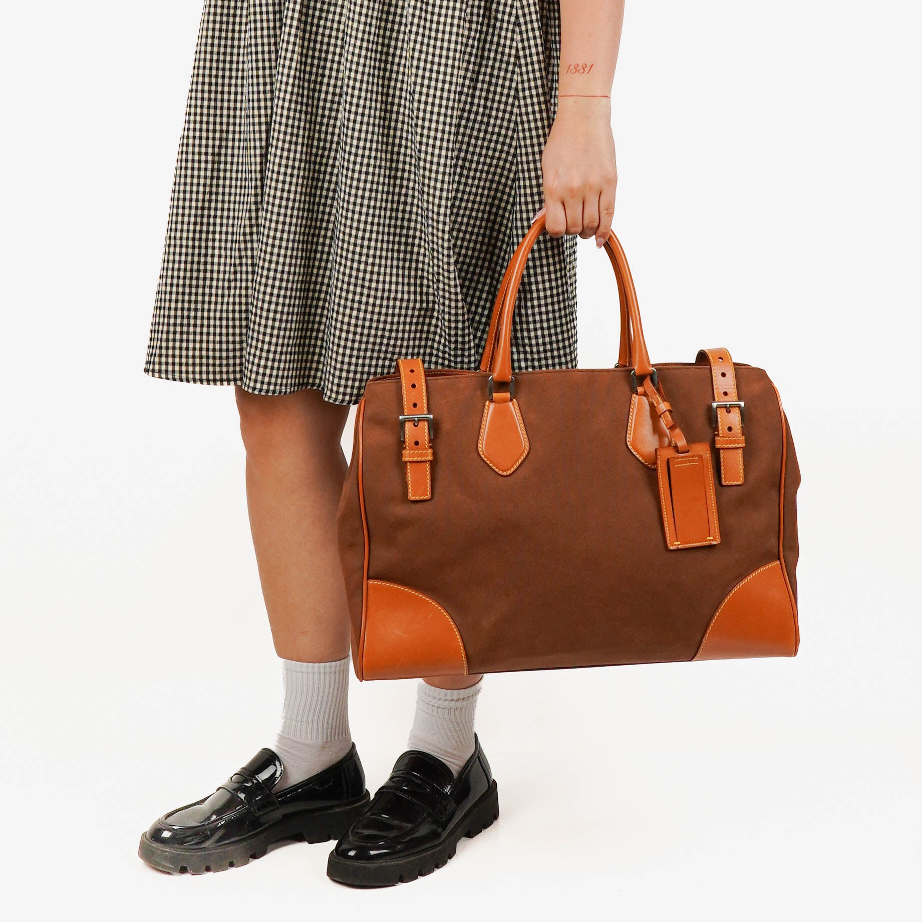Prada Brown Canvas and Leather Soft Bag