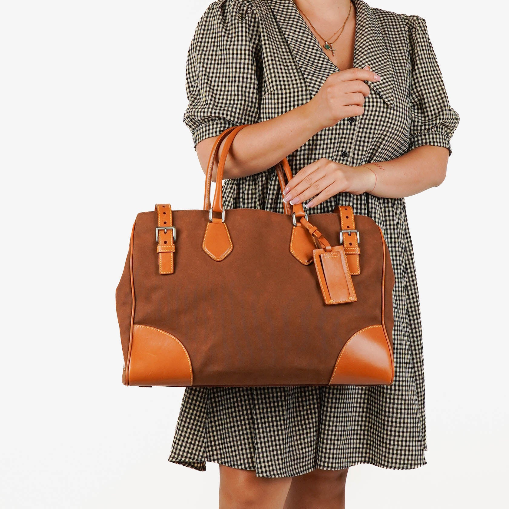 Prada Brown Canvas and Leather Soft Bag