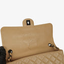 Chanel Single Flap Bag Beige Quilted Lambskin With Black Hardware