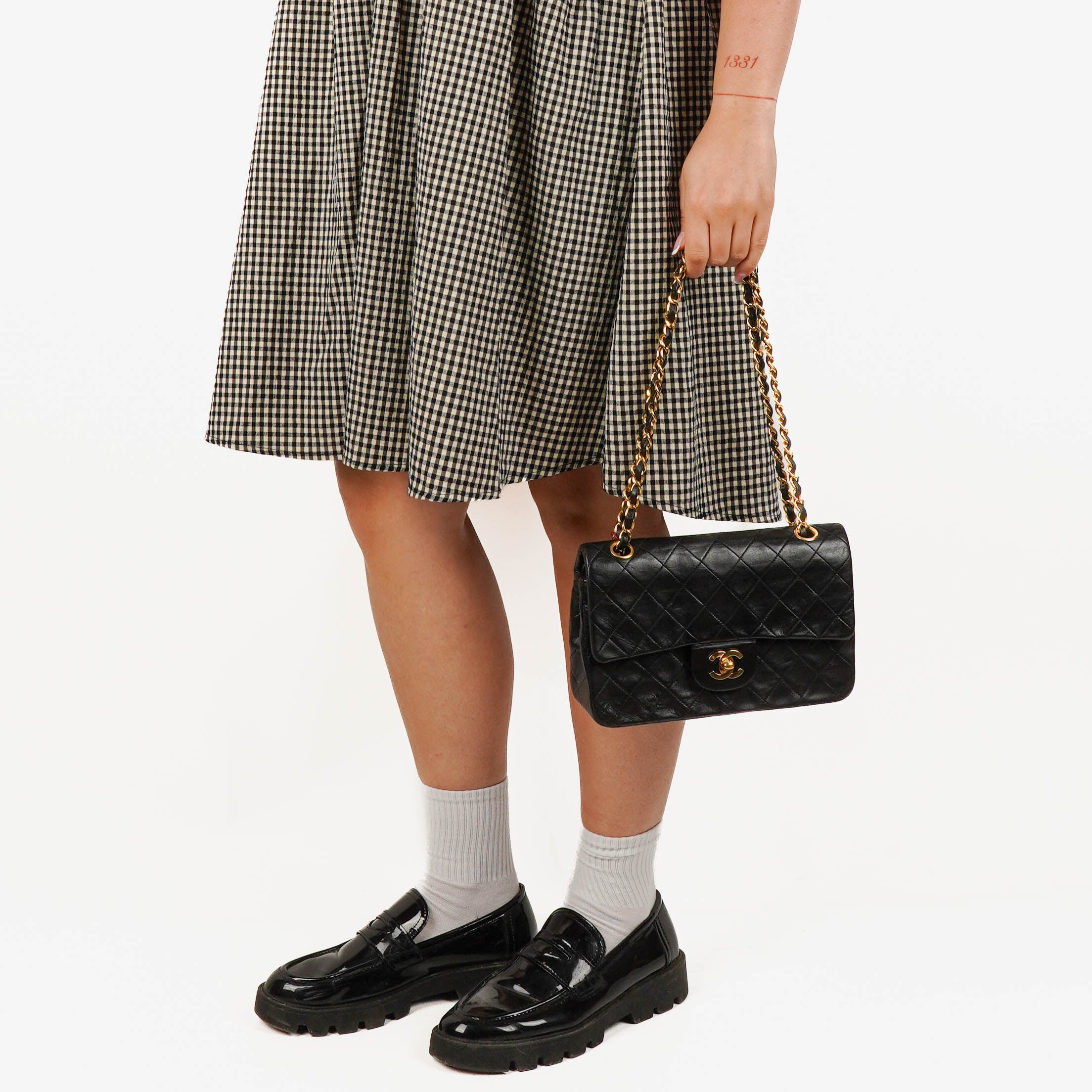 Chanel Vintage Classic Double Flap Bag in Quilted Black Lambskin with 24K Gold-Plated Hardware