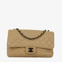 Chanel Single Flap Bag Beige Quilted Lambskin With Black Hardware