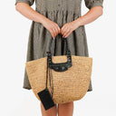 Balenciaga Woven Natural/Black Raffia Panier Tote Bag